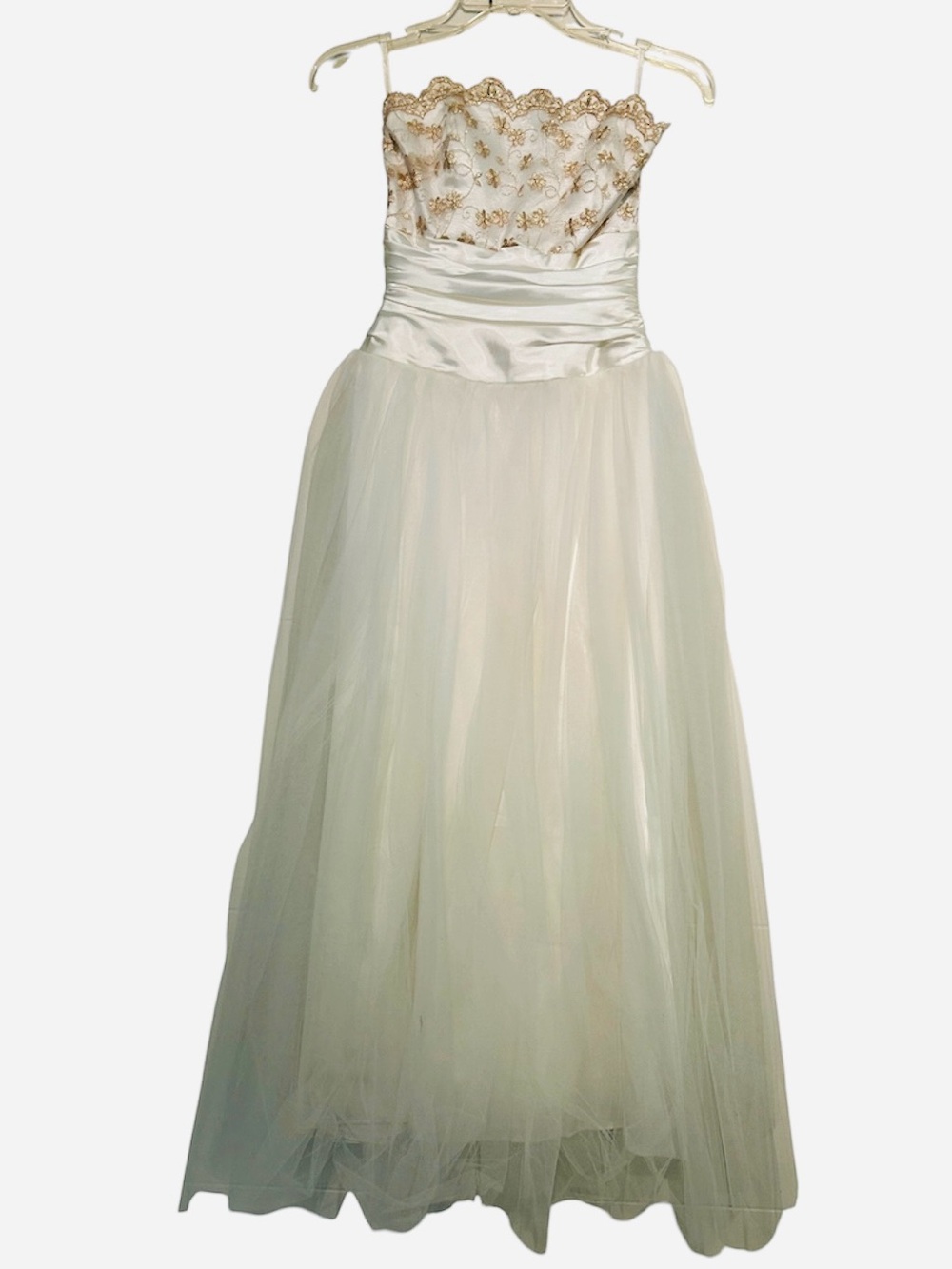 Jessica Mclinrok  Strapless Dress with Gold Lace Embroidered Appliqué